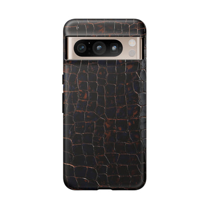 Croc-Embossed Tough Phone Case — Shockproof Black Alligator Texture