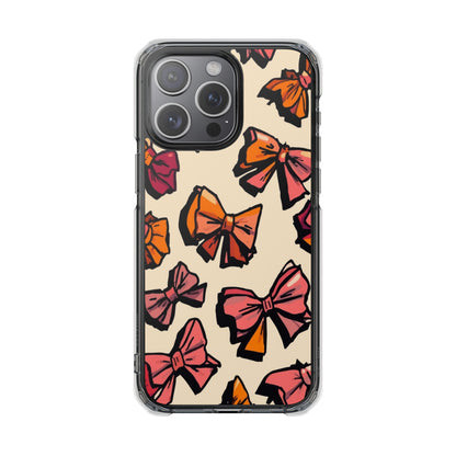 Clear Magnetic Phone Case — Hand-Drawn Pink & Orange Bows Design