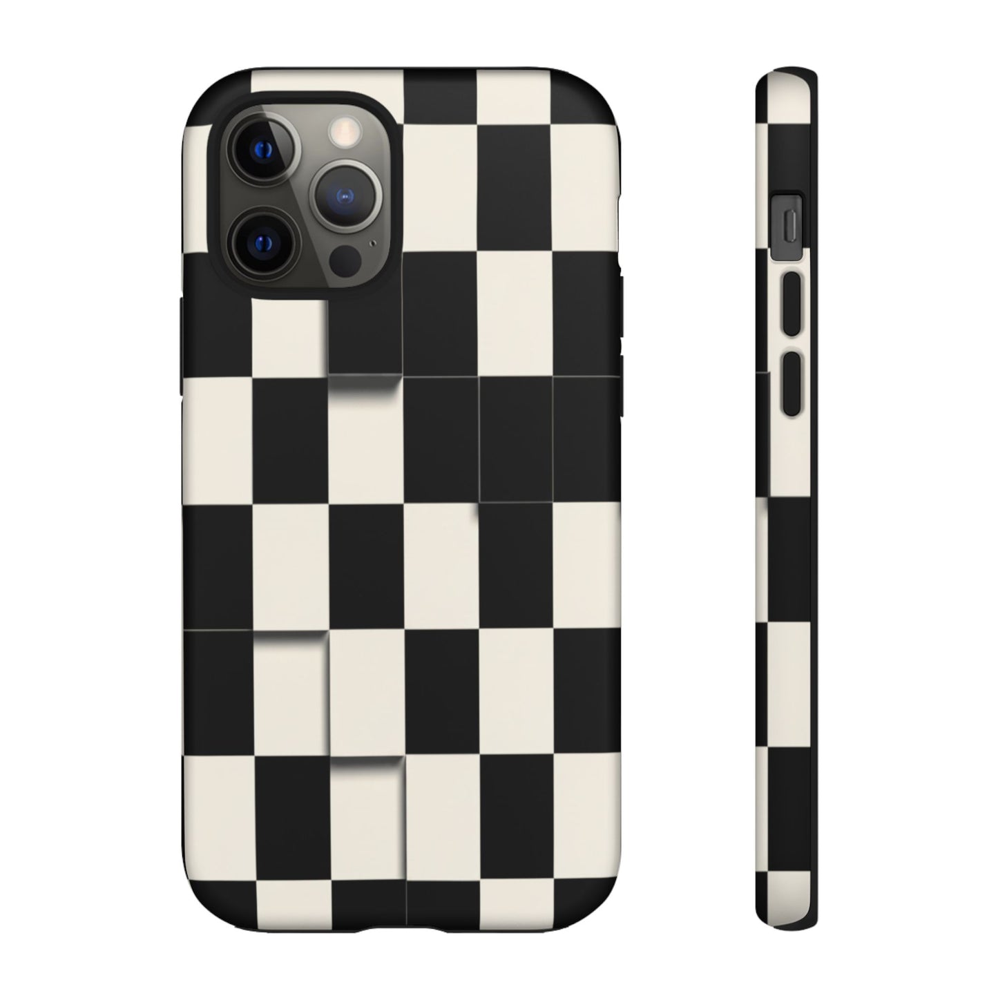Checkerboard Tough Phone Case — Classic Black & Cream Grid Protective Cover