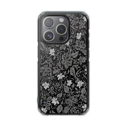 Clear Magnetic Phone Case — Black Floral Vine Design