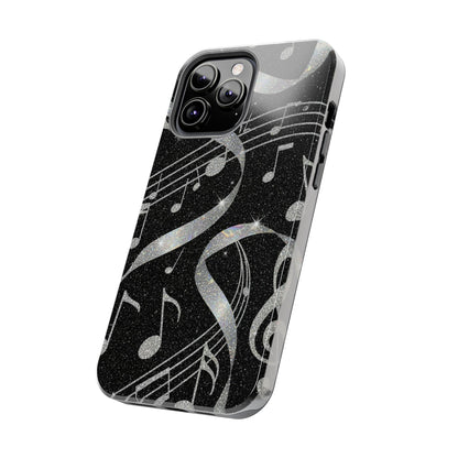 Musical Notes Tough Phone Case – Glitter Black Musician Phone Cover