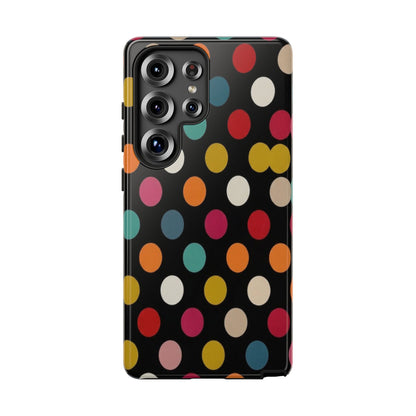 Polka Dot Tough Phone Case – Colorful Retro Dots on Black