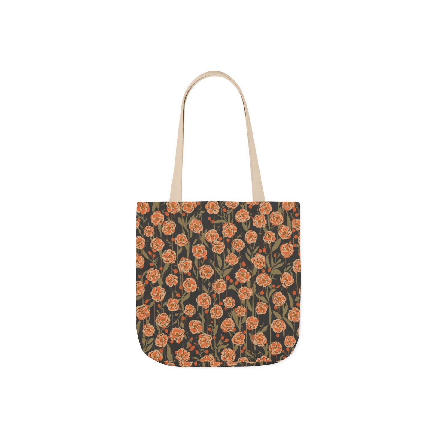Floral Canvas Tote Bag — Vintage Orange Rose Pattern