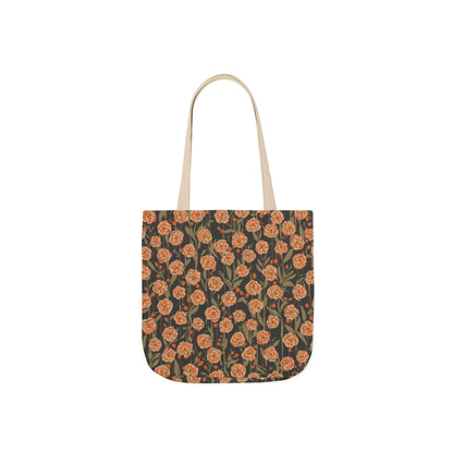 Floral Canvas Tote Bag — Vintage Orange Rose Pattern