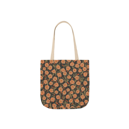 Floral Canvas Tote Bag — Vintage Orange Rose Pattern