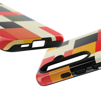 Abstract Color Block Tough Phone Case — Retro Geometric Protective Cover