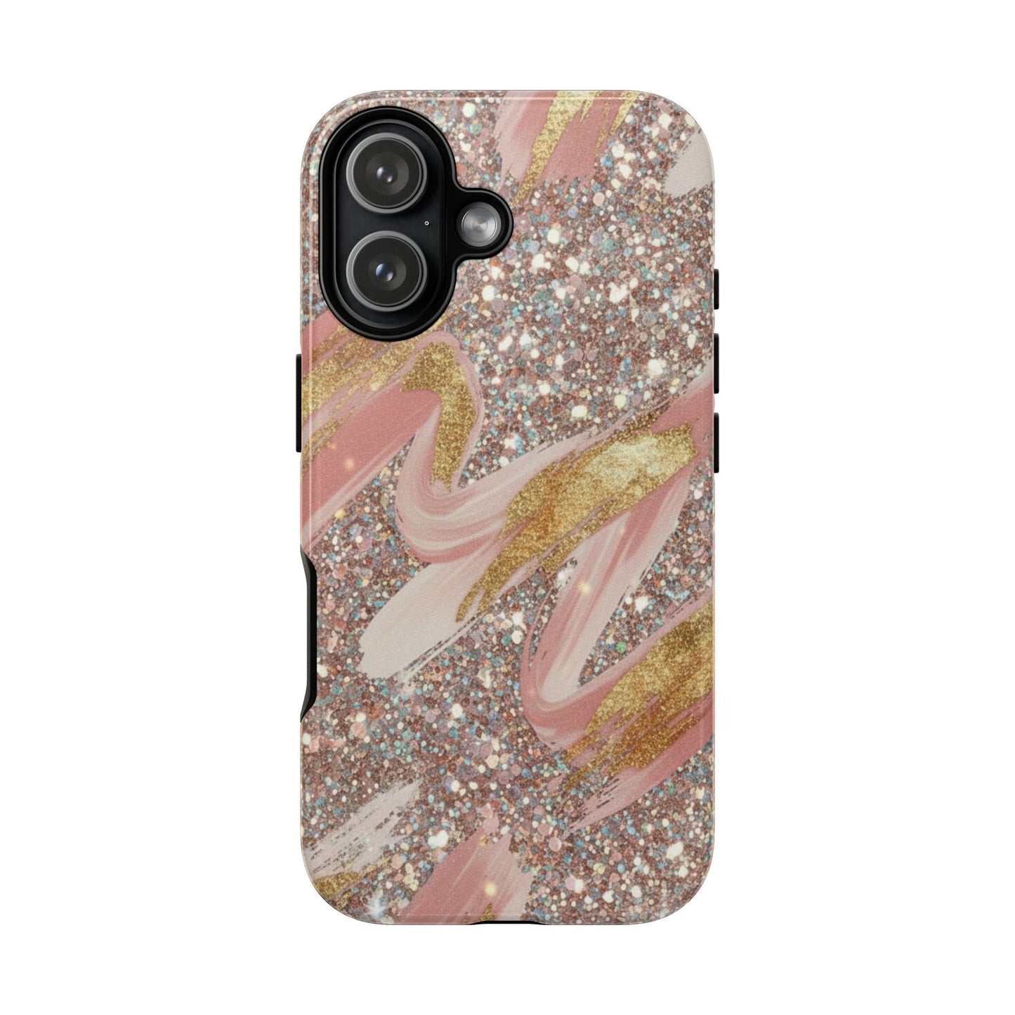 Glitter Blush Marble Phone Case — Pink Gold Swirl Tough Case