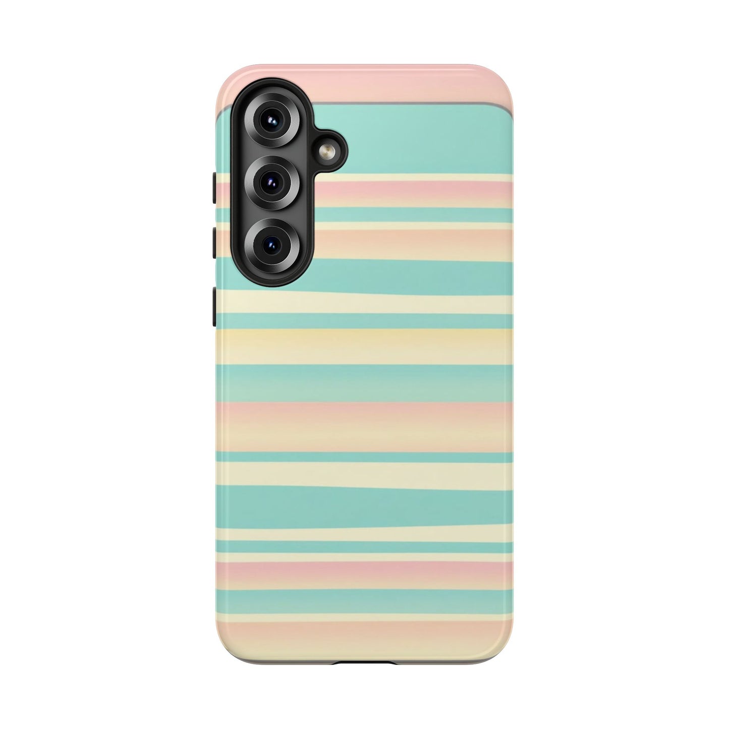 Pastel Striped Tough Phone Case — Mint, Peach & Cream Protective Cover