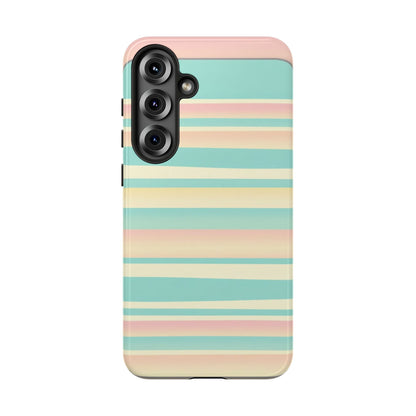 Pastel Striped Tough Phone Case — Mint, Peach & Cream Protective Cover