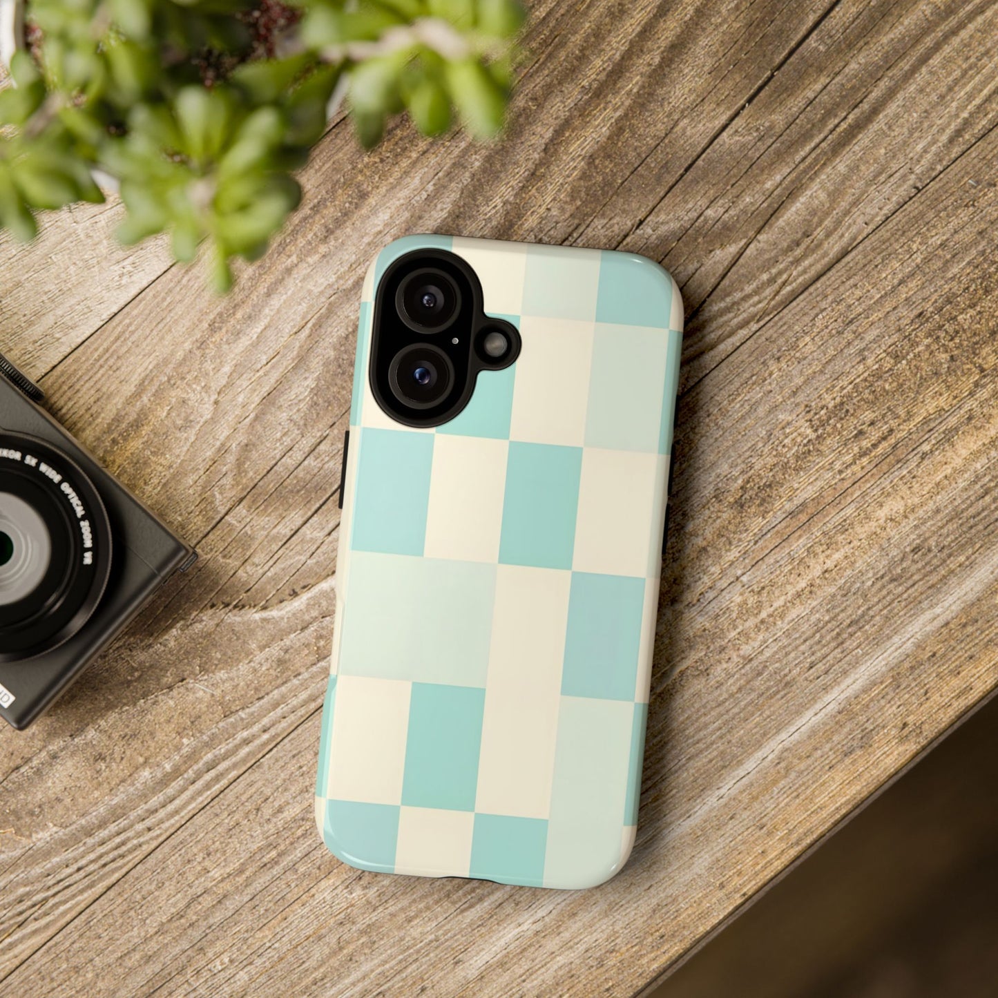 Pastel Checkerboard Tough Case – Mint & Cream Protective Phone Cover