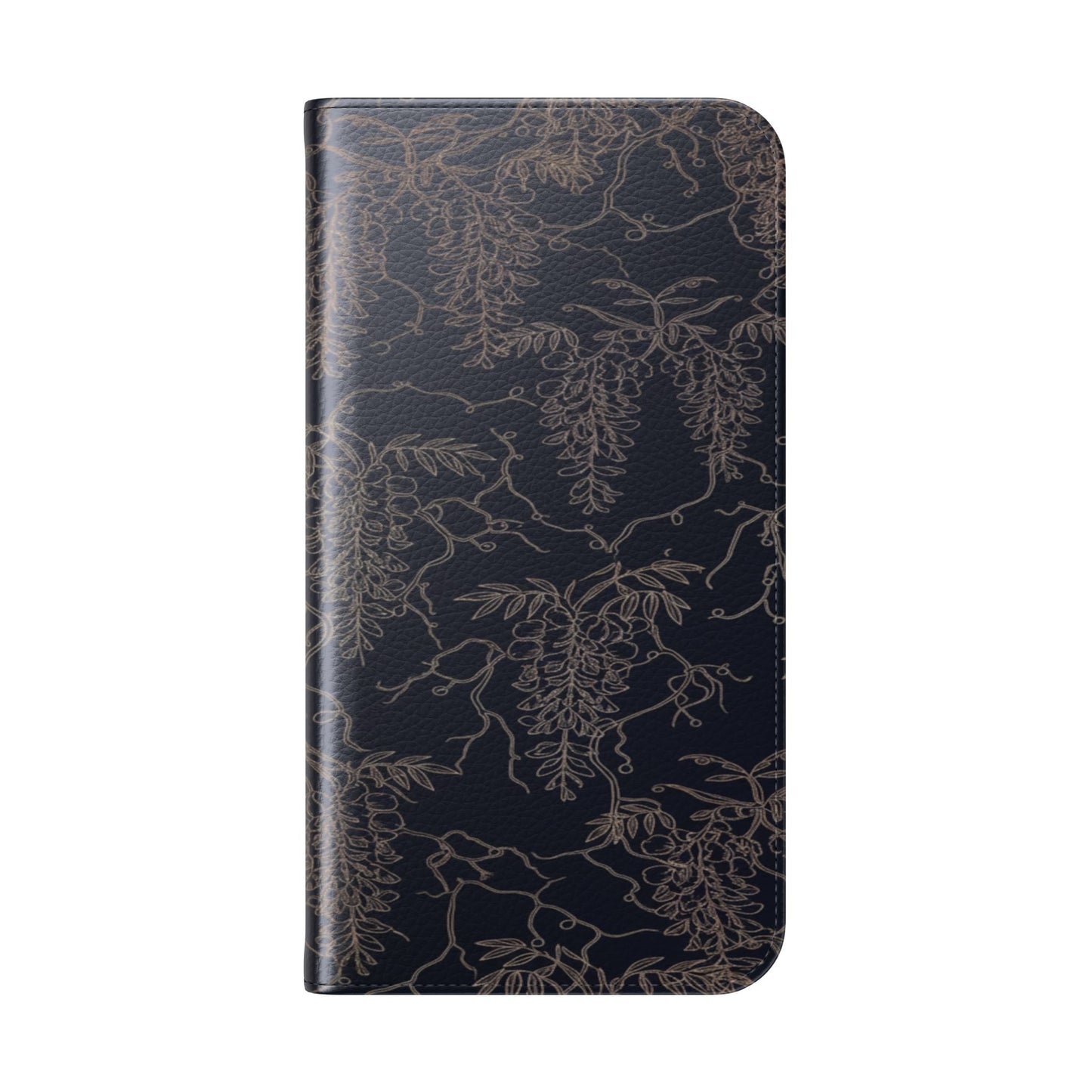Botanical Noir Flip Phone Case — Dark Floral Wallet Cover with Card Slots