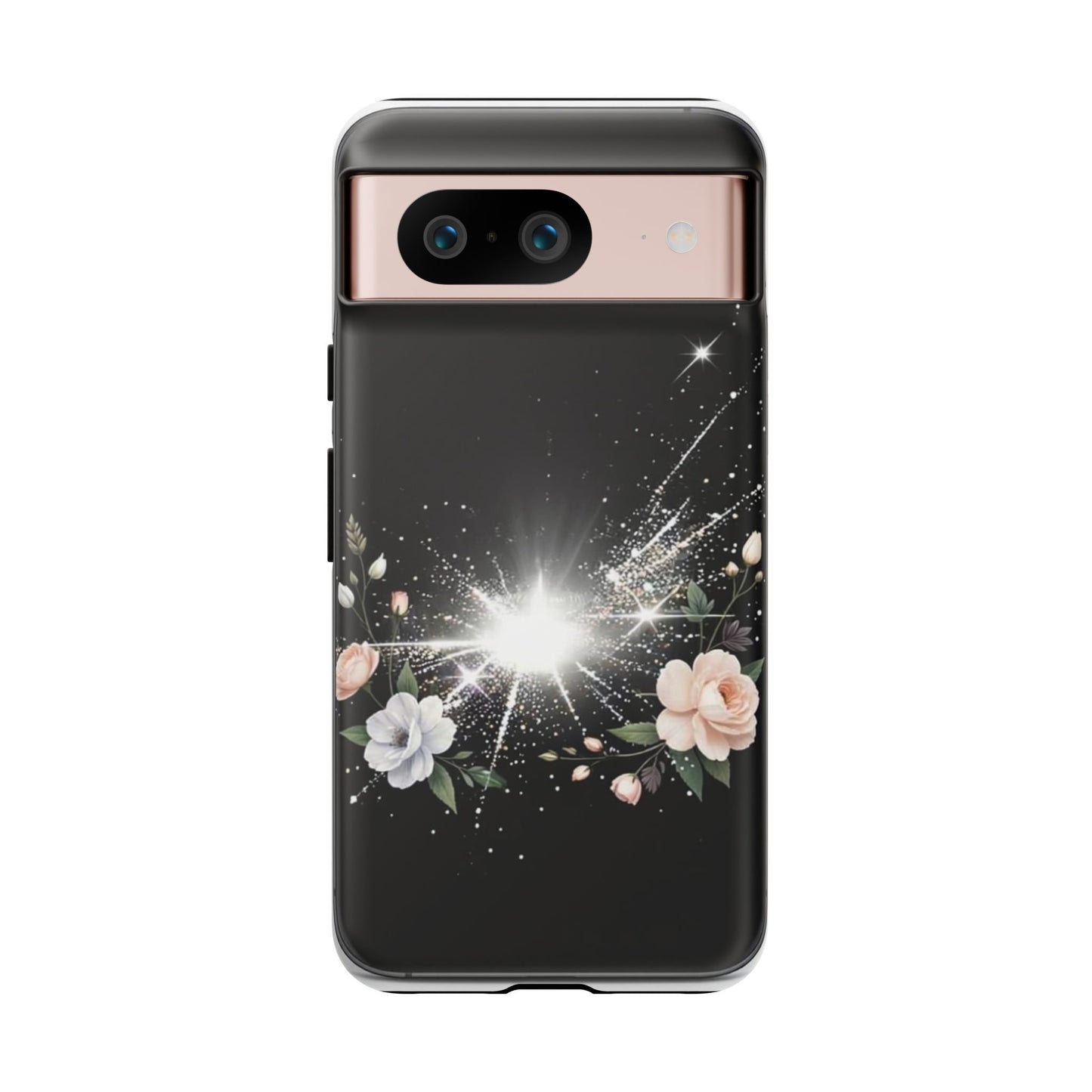 Floral Burst Phone Case — Protective Black Sparkle Design