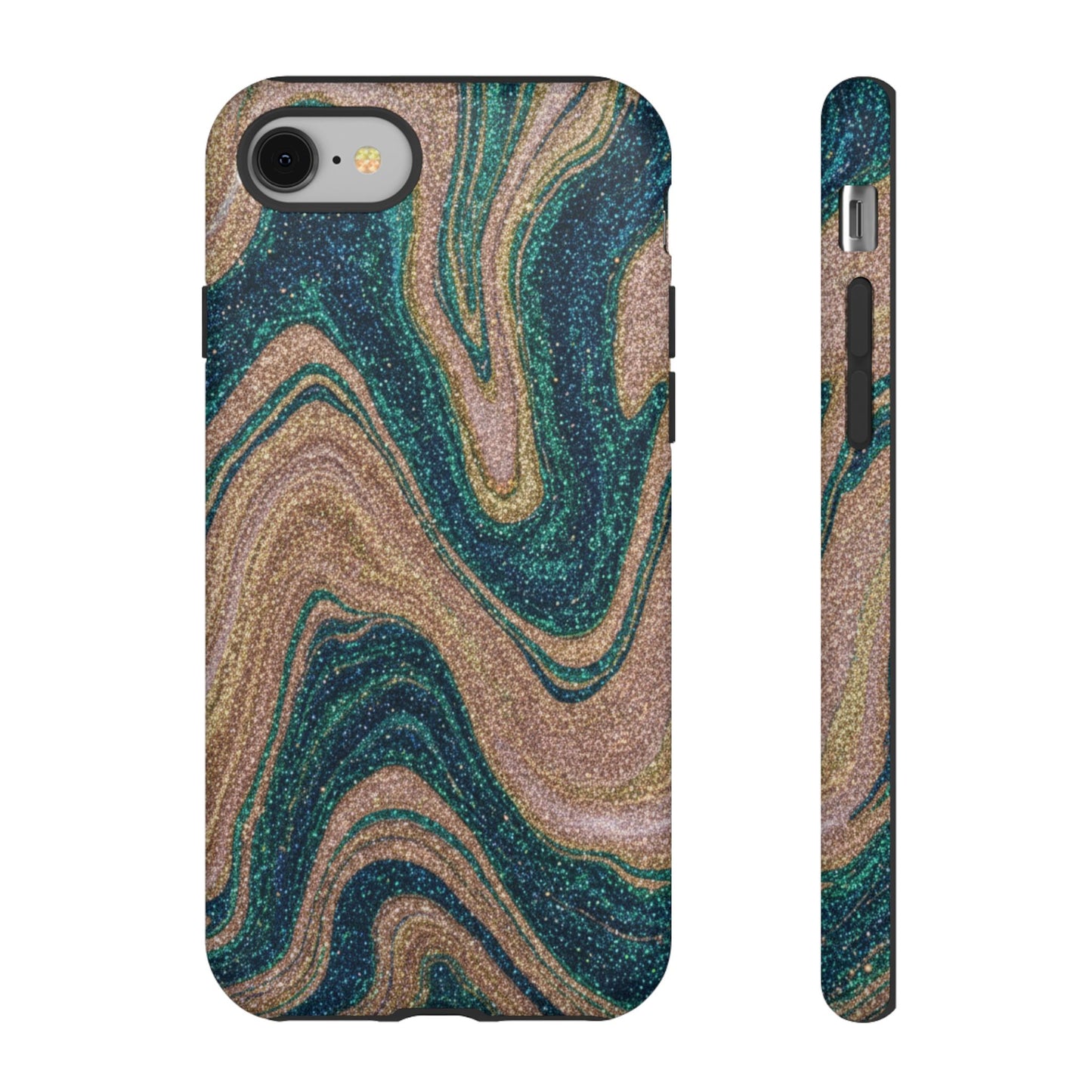 Marbled Teal & Gold Phone Case — Glitter Swirl Tough Case