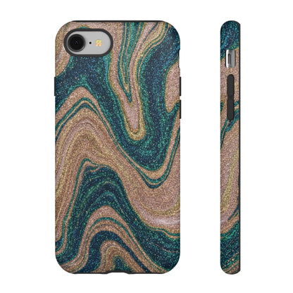 Marbled Teal & Gold Phone Case — Glitter Swirl Tough Case