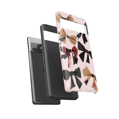 Bow Pattern Phone Case - Pink, Brown & Black Bows Protective Cover