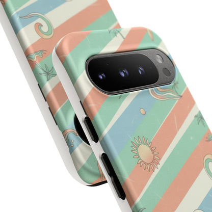 Surf Stripe Tough Phone Case — Retro Beach Waves Pattern