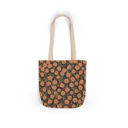 Floral Canvas Tote Bag — Vintage Orange Rose Pattern
