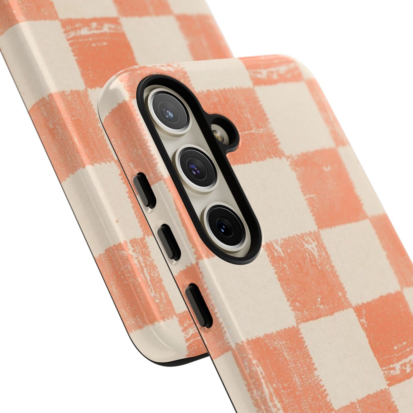 Peach Checkerboard Tough Phone Case — Retro Distressed Grid Design