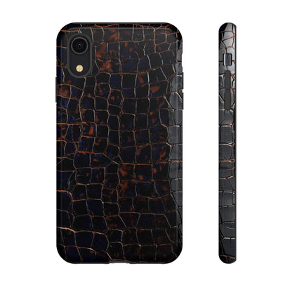Croc-Embossed Tough Phone Case — Shockproof Black Alligator Texture