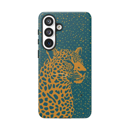 Leopard Spotlight Phone Case — Teal Gold Animal Print Protective Cover