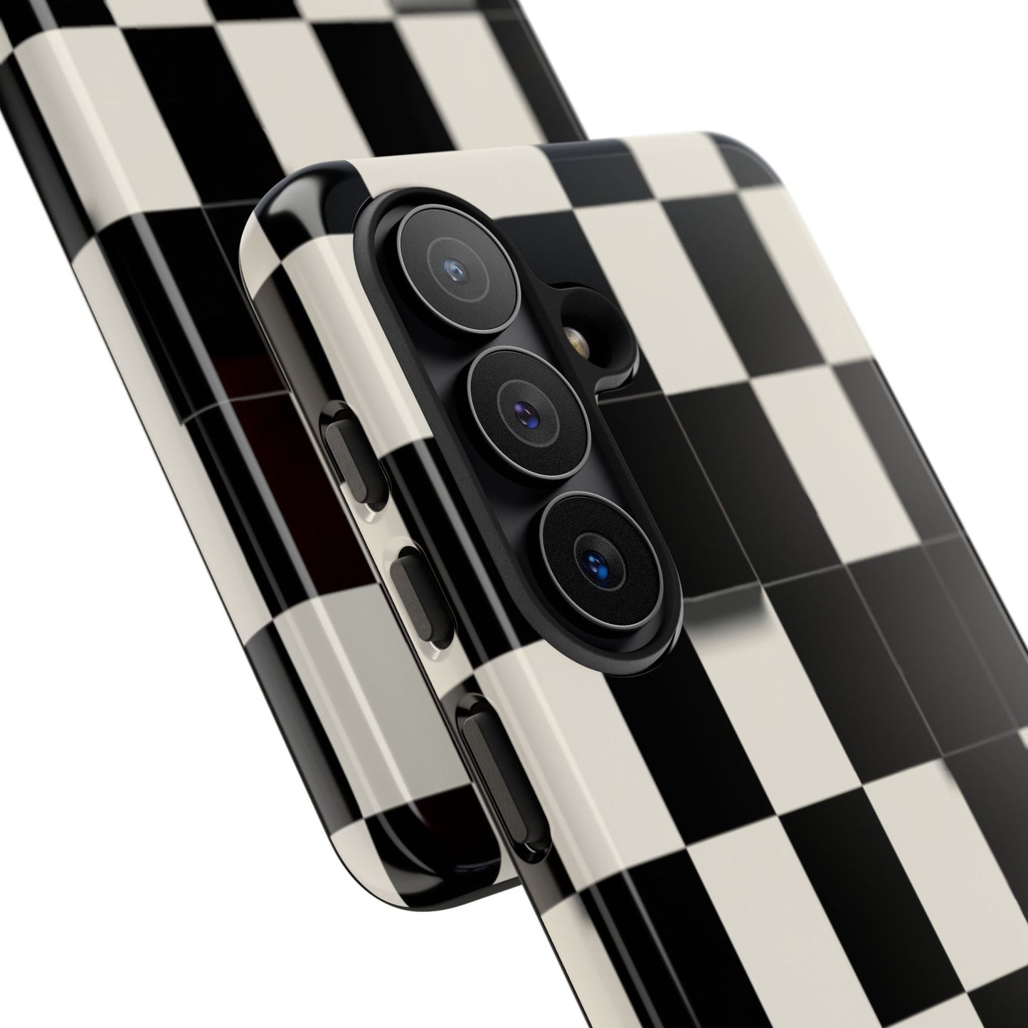 Checkerboard Tough Phone Case — Classic Black & Cream Grid Protective Cover