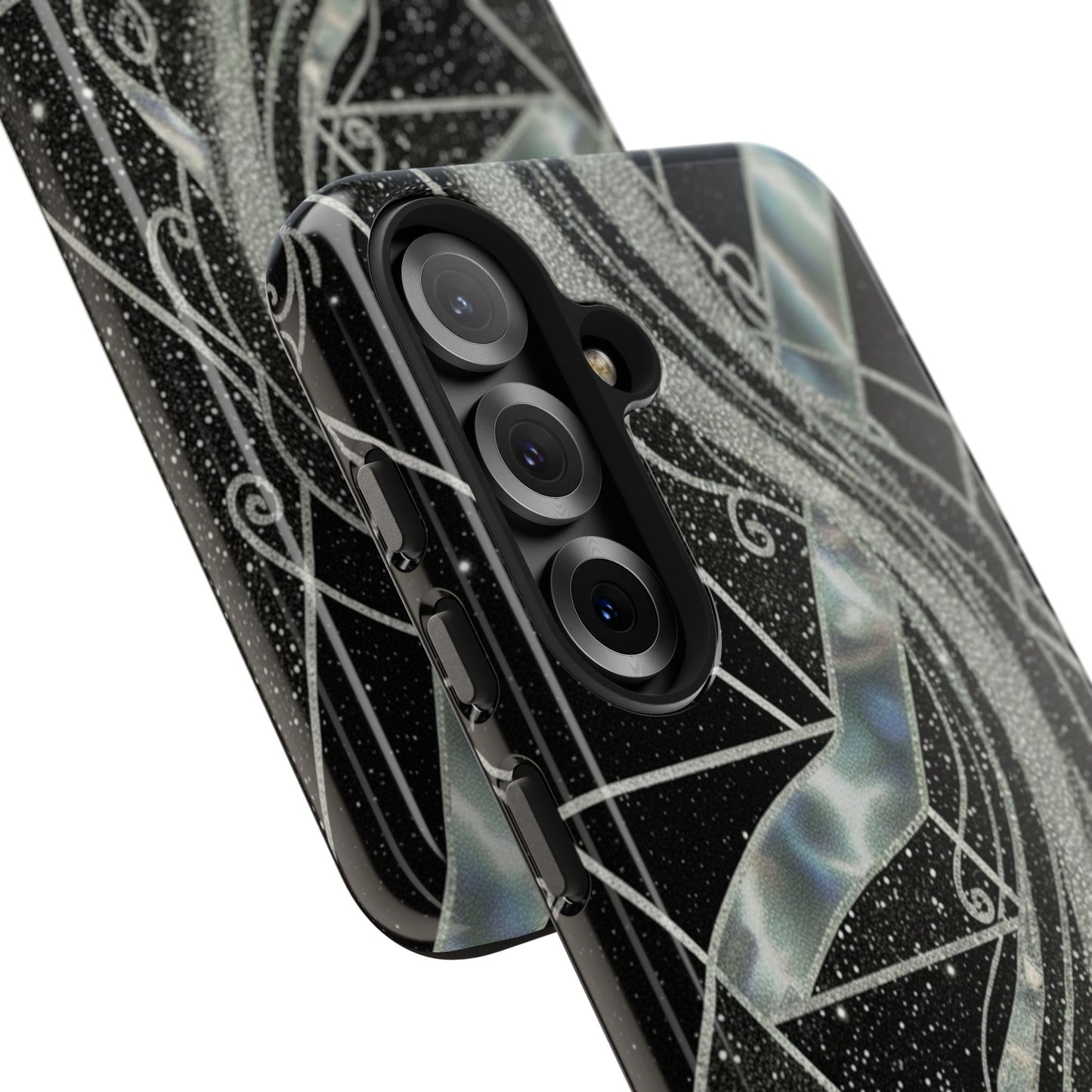 Geometry Tough Phone Case — Iridescent Ribbon on Black Celestial Background