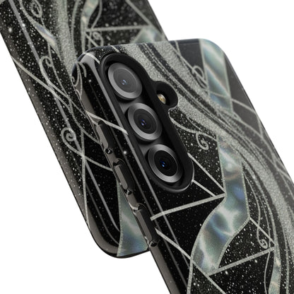 Geometry Tough Phone Case — Iridescent Ribbon on Black Celestial Background