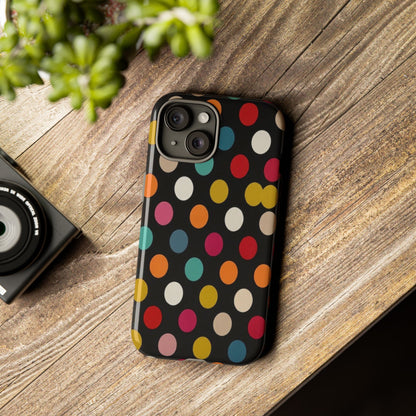 Polka Dot Tough Phone Case – Colorful Retro Dots on Black