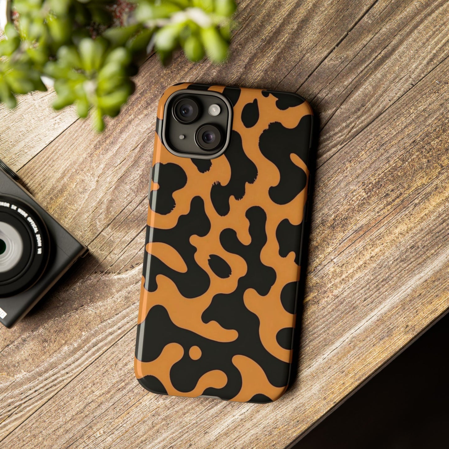 Leopard Print Phone Case — Orange & Black Tough Pattern Protective Cover