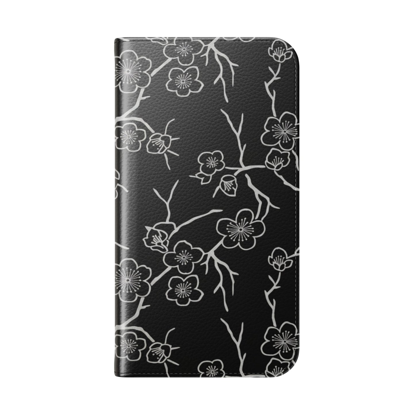 Black Cherry Blossom Flip Phone Case – Floral Wallet Flip Case with Card Slots