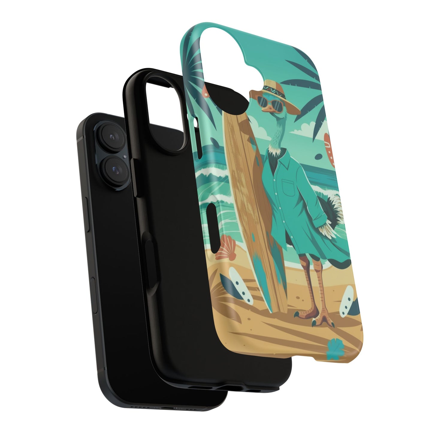 Phone Case — Retro Dressed Seagull Surfing Beach Illustration