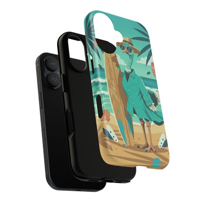 Phone Case — Retro Dressed Seagull Surfing Beach Illustration