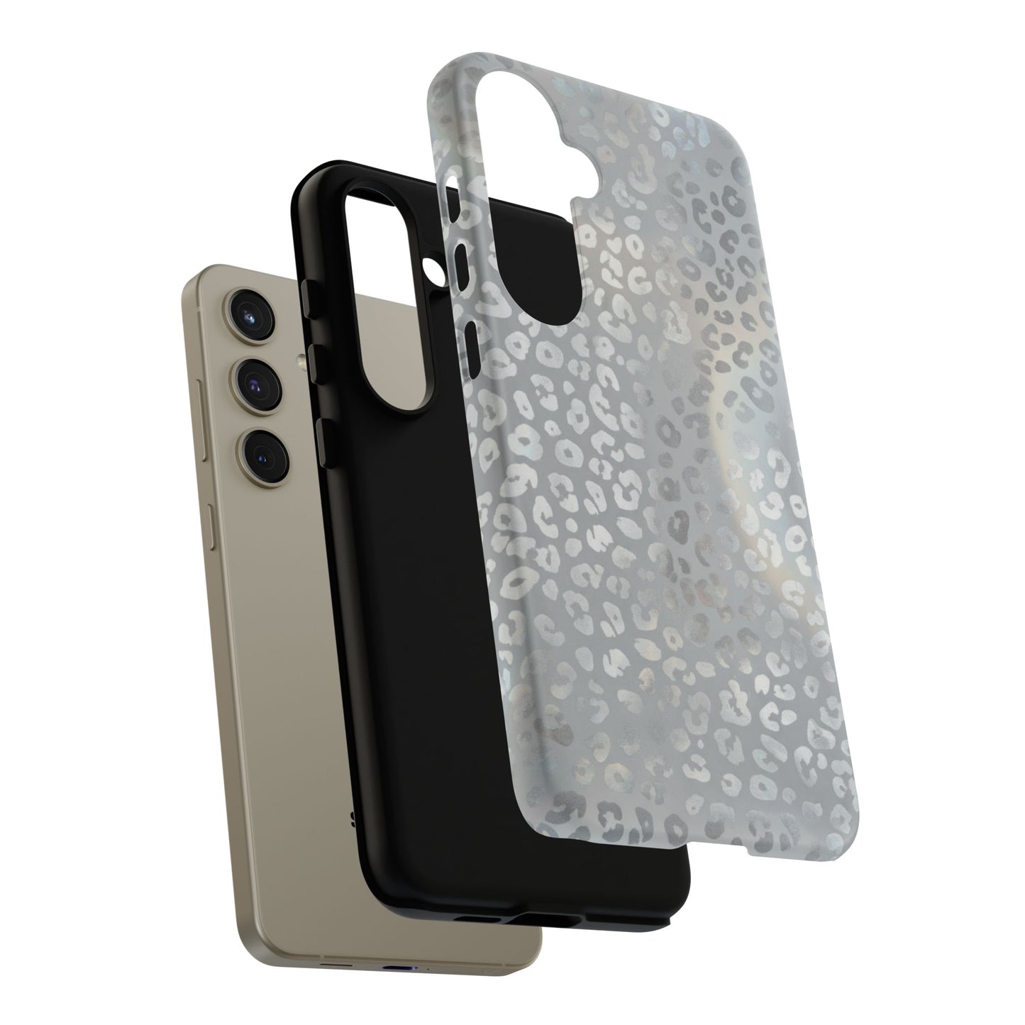 Grey Leopard Print Tough Phone Case — Durable Protective iPhone Cover