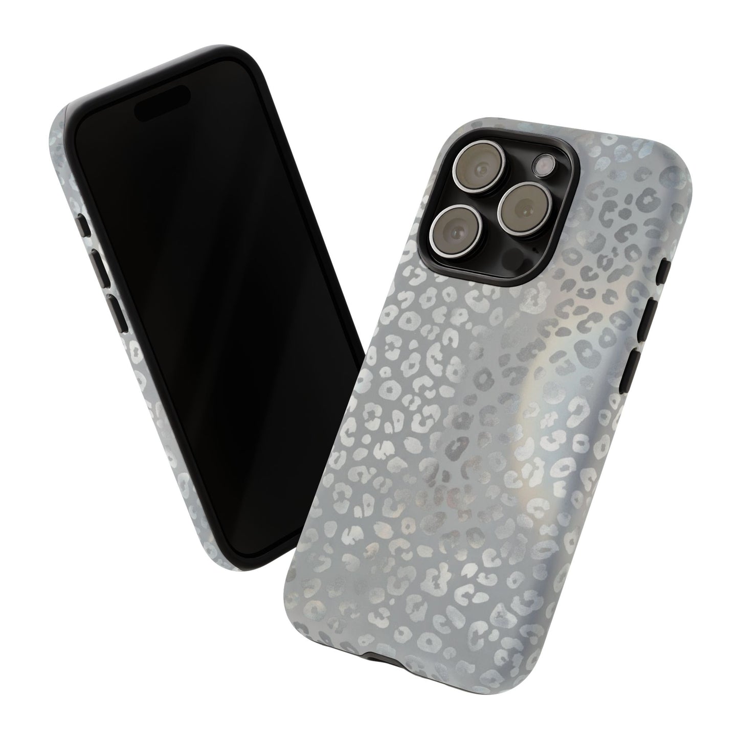 Grey Leopard Print Tough Phone Case — Durable Protective iPhone Cover