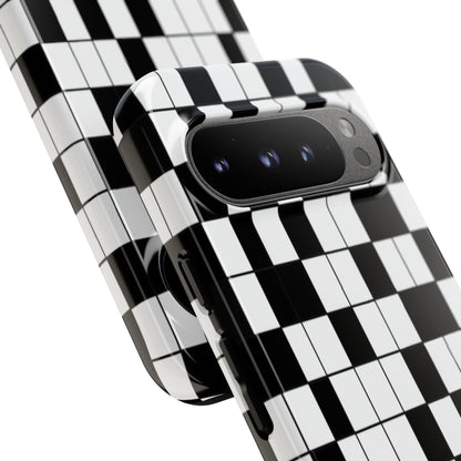 Crossword Grid Phone Case — Black & White Puzzle Pattern Tough Phone Cover
