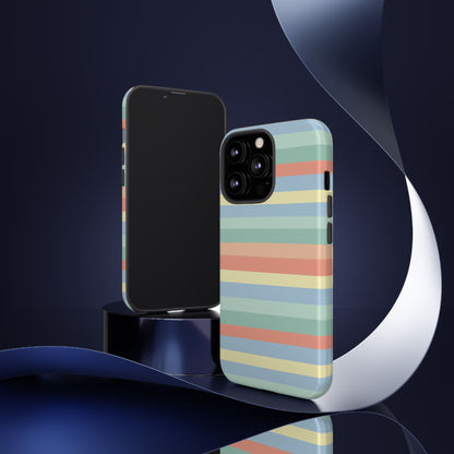 Pastel Striped Phone Case — Retro Horizontal Multi-Color Tough Case
