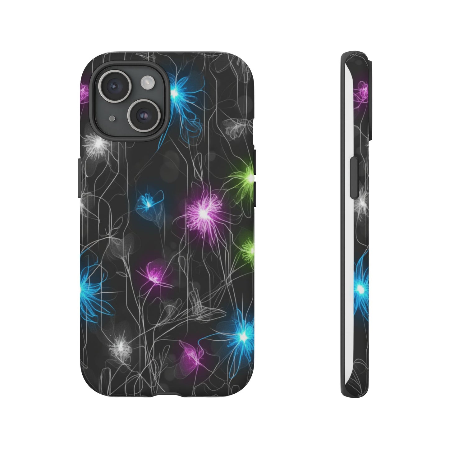 Neon Floral Tough Phone Case — Glow Flower Protective iPhone Cover