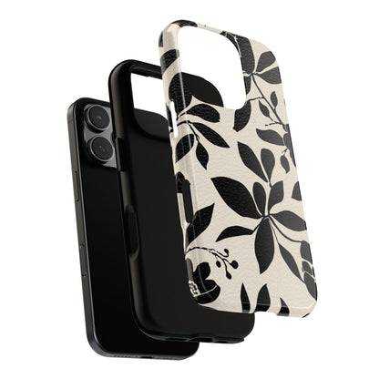 Black Floral Pattern Phone Case — Monochrome Botanical Tough Case