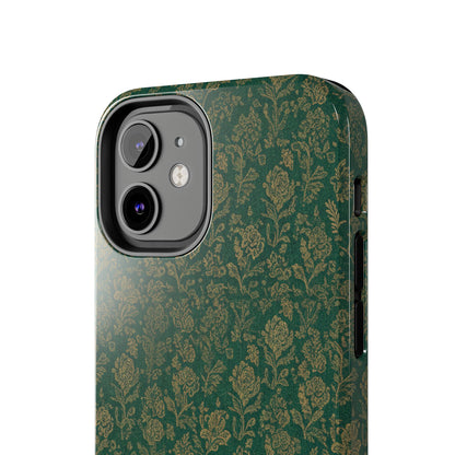 Vintage Floral Tough Phone Case — Green Damask Protective Cover