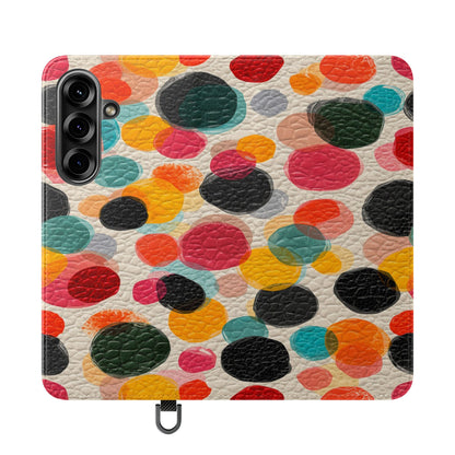 Colorful Confetti Dot Flip Phone Case — Retro Polka Wallet Cover
