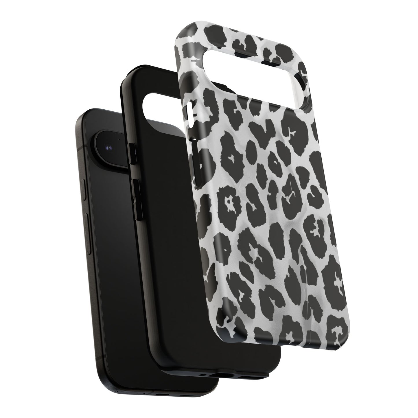 Leopard Print Tough Phone Case – Black & White Animal Pattern Protective Cover