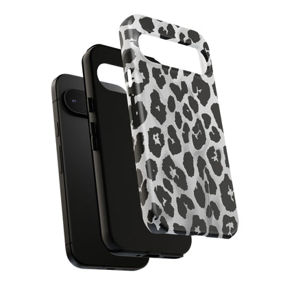 Leopard Print Tough Phone Case – Black & White Animal Pattern Protective Cover