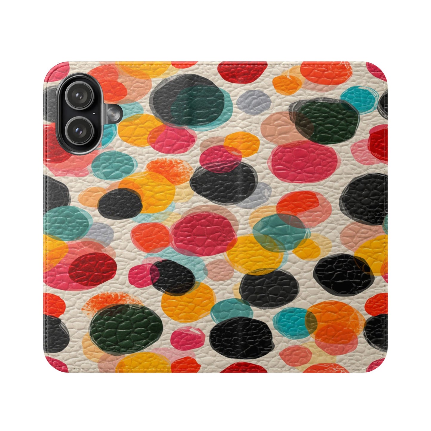 Colorful Confetti Dot Flip Phone Case — Retro Polka Wallet Cover