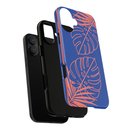 Tropical Monstera Phone Case — Blue & Coral Leaf Protective Cover