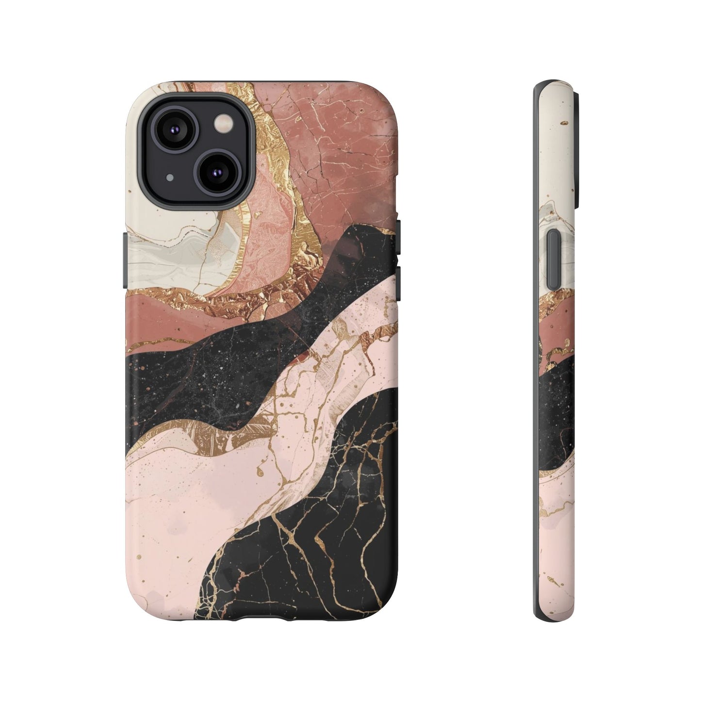 Marbled Rose Gold Phone Case — Abstract Pink & Black Protective Tough Case