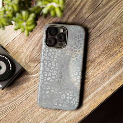 Grey Leopard Print Tough Phone Case — Durable Protective iPhone Cover