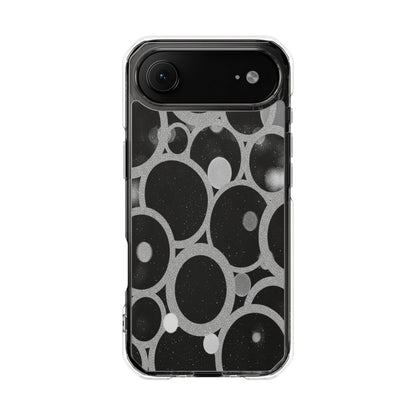 Magnetic Clear Phone Case — Abstract Black & Gray Bubble Design, Impact-Resistant