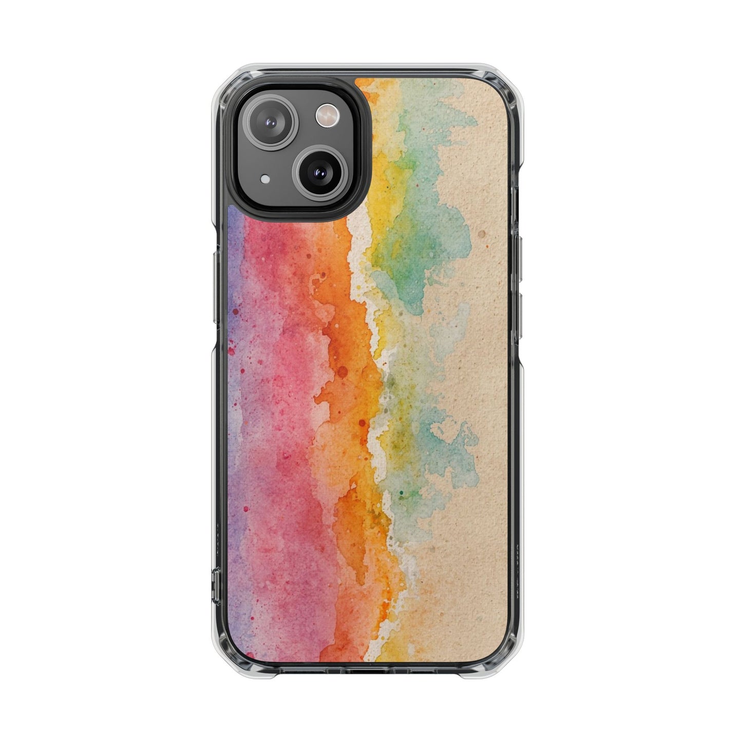 Clear Magnetic Phone Case — Watercolor Sunset Stripe Design