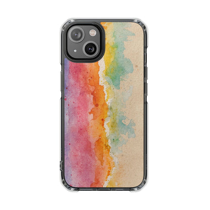 Clear Magnetic Phone Case — Watercolor Sunset Stripe Design