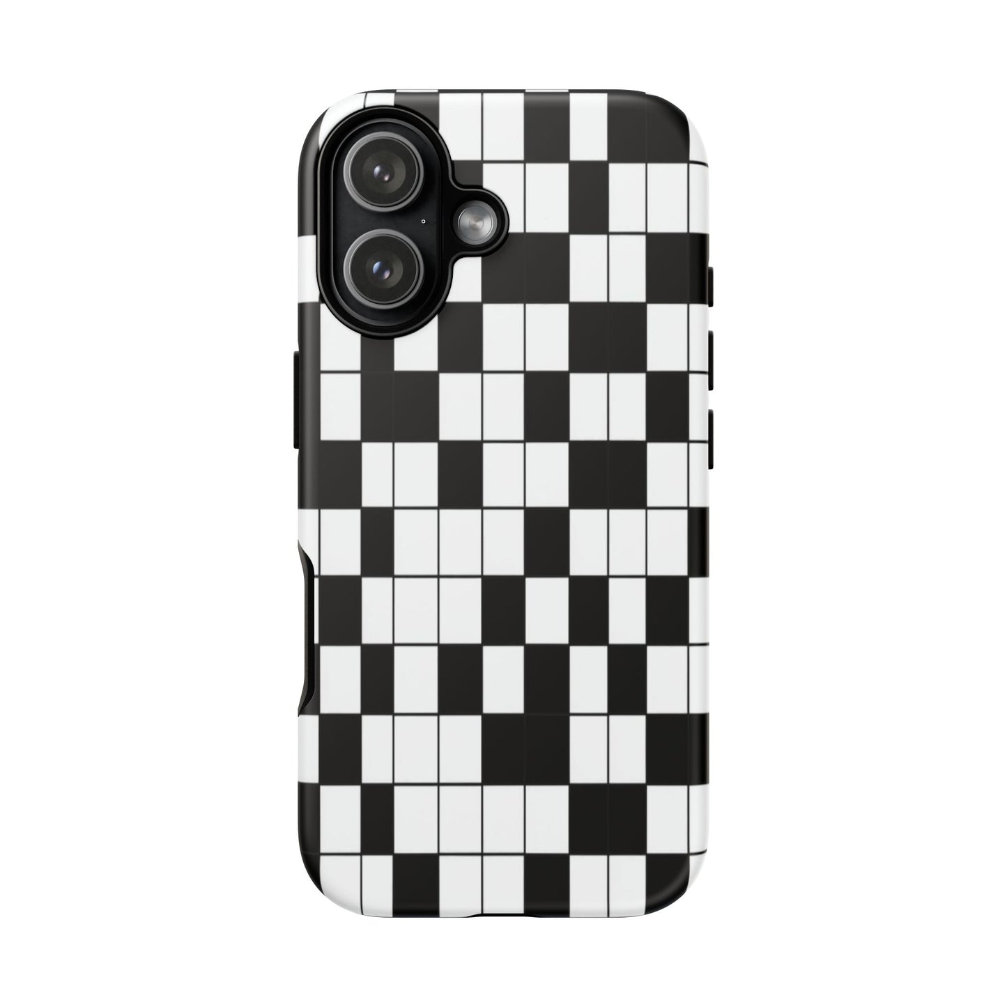 Crossword Grid Phone Case — Black & White Puzzle Pattern Tough Phone Cover